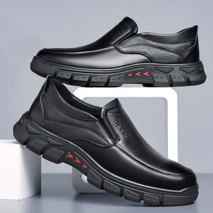 Mens Genuine Leather Casual Comfy Arch Support Slip-On Loafers-caipcmall