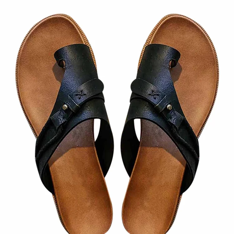 Genuine Leather Summer Ladies Orthopedic Casual Toe Separation Slippers With Arch Support