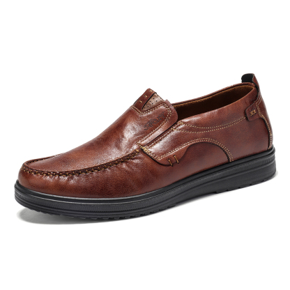 Mens Soft Insole Casual Comfortable Leather Slip On Loafers-caipcmall