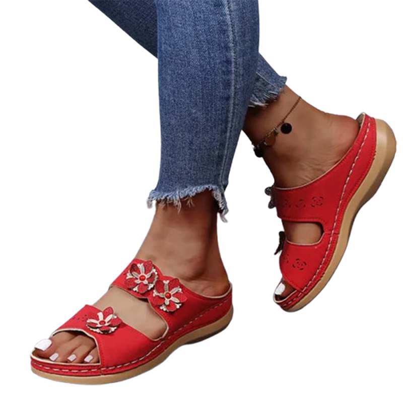 Women Comfortable Beach Shoes Hollow Flower Wedge Platform Roman Style Sandals