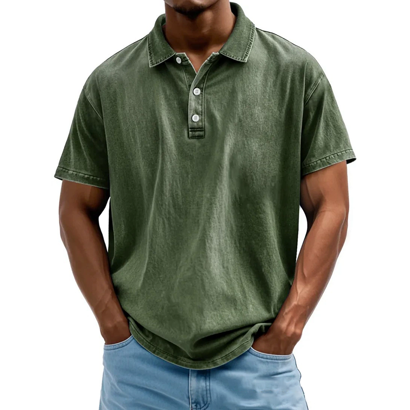 Men's casual lapel 100% cotton short sleeve