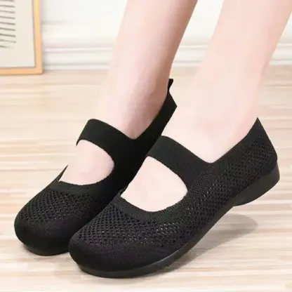 Women's Solid Color Mesh Flat Round Toe Shoes, Ankle Strap Lightweight Breathable Walking Shoes