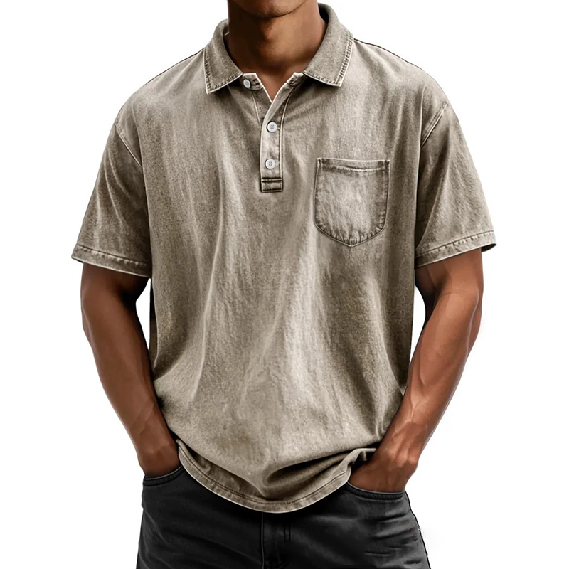 Men's cotton casual button-down lapel polo shirt