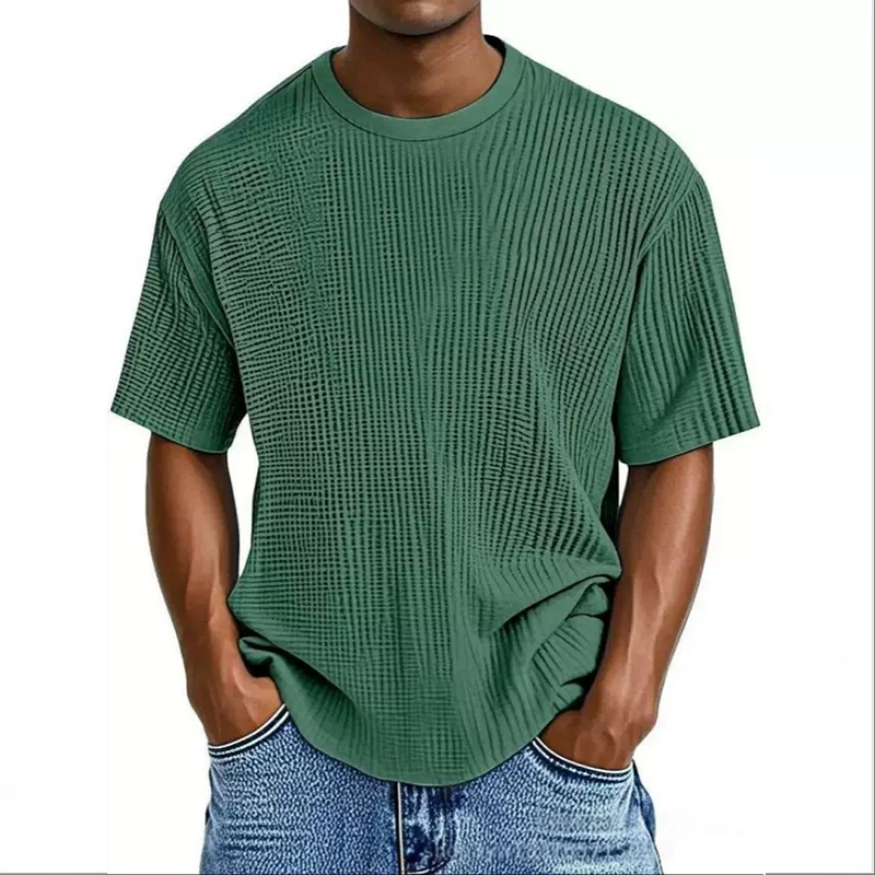 Men's casual solid color comfortable waffle cotton short sleeves