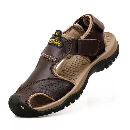 Men‘s Outdoor Casual Leather Beach Sandals-caipcmall