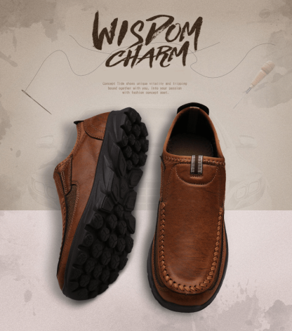 Mens Waterproof Soft Sole Sneakers Slip On Leather Loafers-caipcmall