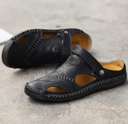 Mens Casual Comfy Soft Sole Non-Slip Closed Toe Leather Sandals-caipcmall