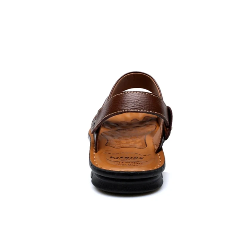 Men's Summer Genuine Leather Sandals Comfortable Slip-on Beach Shoes-caipcmall