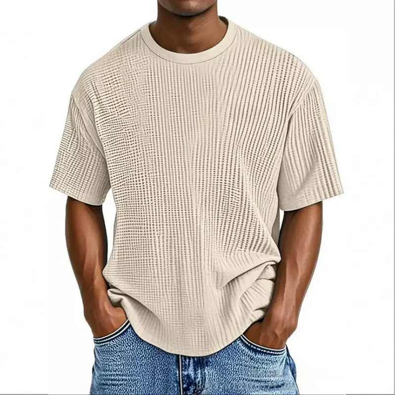 Men's casual solid color comfortable waffle cotton short sleeves