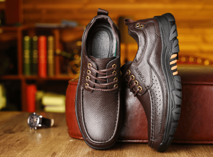 Mens Waterproof Non Slip Soft Sole Casual Genuine Leather Oxfords-caipcmall