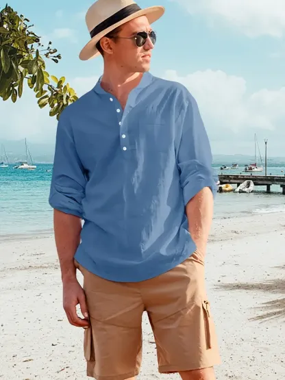 MARCO LUCA | Cotton Linen Henley Shirt
