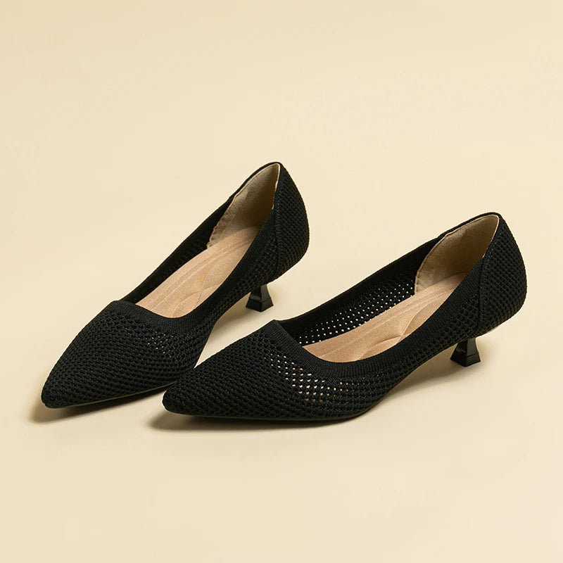 Orthoture's Casual Knit Kitten Heel Pumps for Women-caipcmall