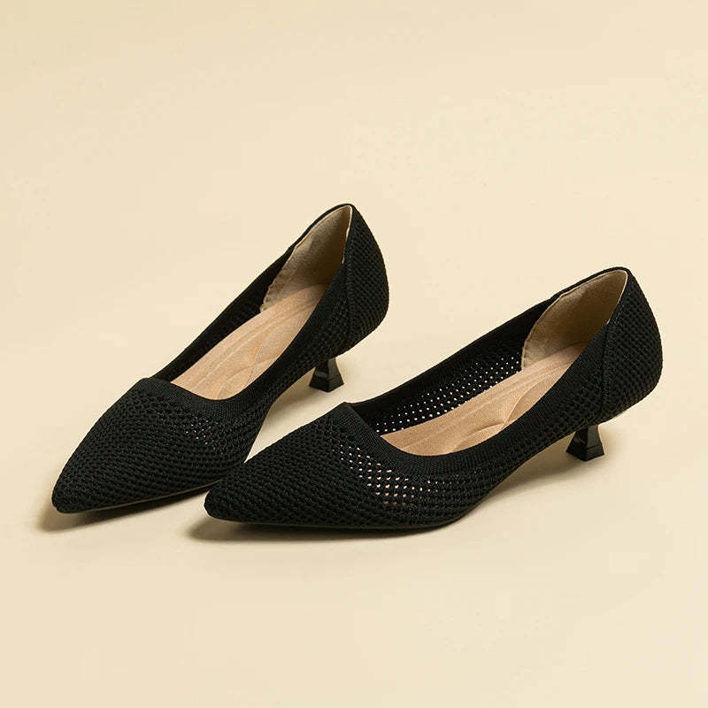 Orthoture's Casual Knit Kitten Heel Pumps for Women-caipcmall