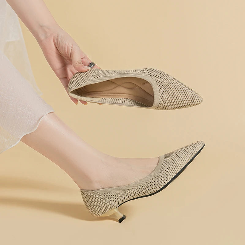 Orthoture's Casual Knit Kitten Heel Pumps for Women-caipcmall