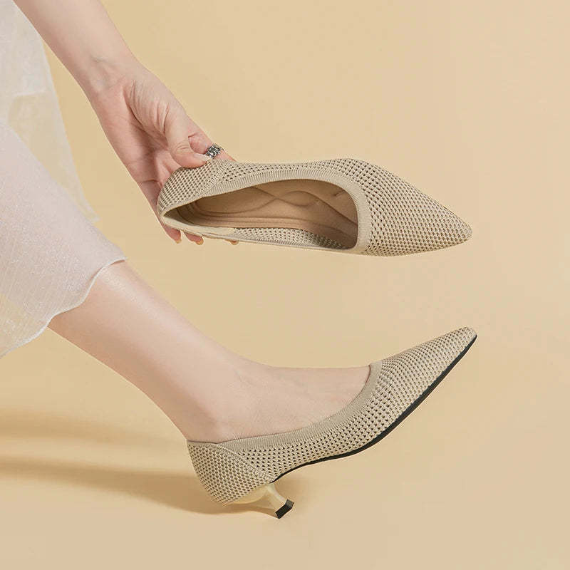 Orthoture's Casual Knit Kitten Heel Pumps for Women-caipcmall