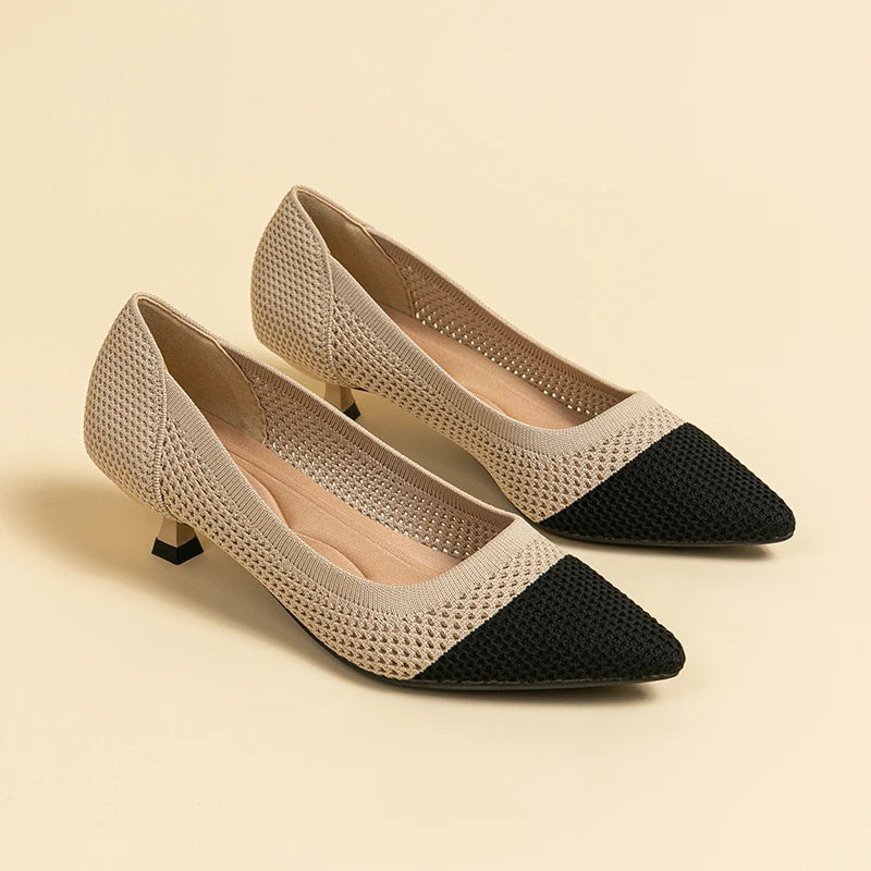 Orthoture's Casual Knit Kitten Heel Pumps for Women-caipcmall