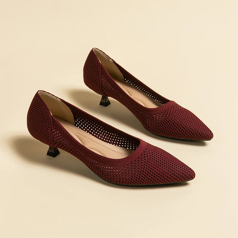 Orthoture's Casual Knit Kitten Heel Pumps for Women-caipcmall
