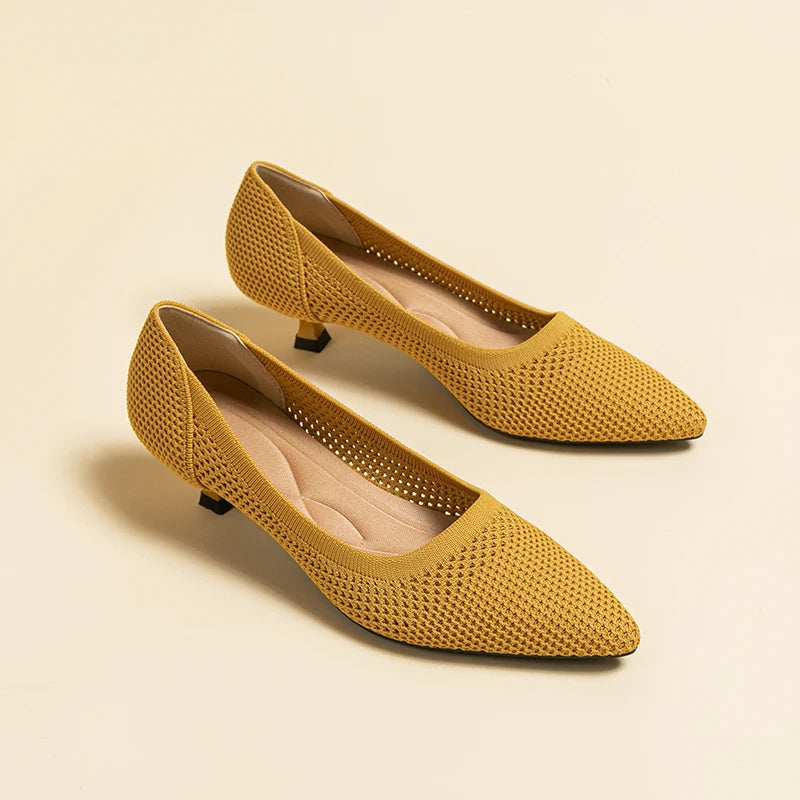 Orthoture's Casual Knit Kitten Heel Pumps for Women-caipcmall
