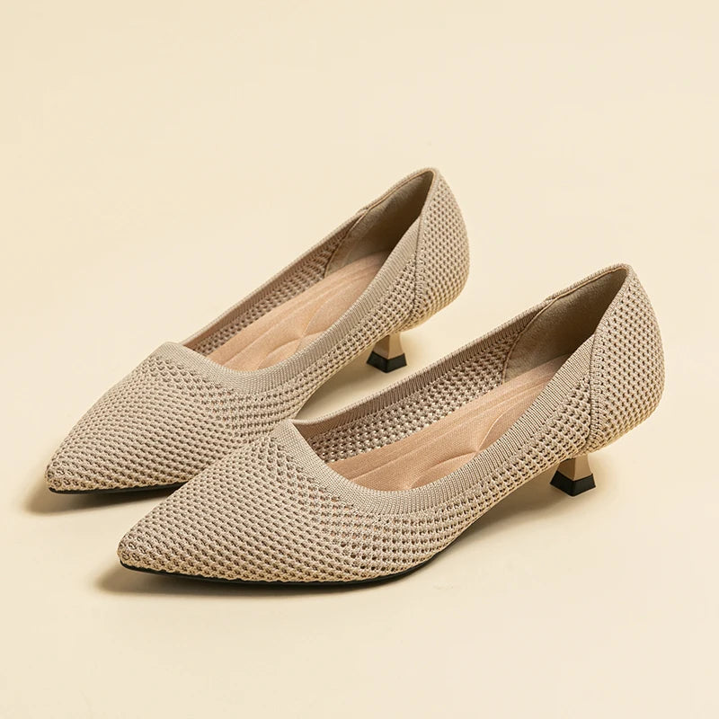 Orthoture's Casual Knit Kitten Heel Pumps for Women-caipcmall