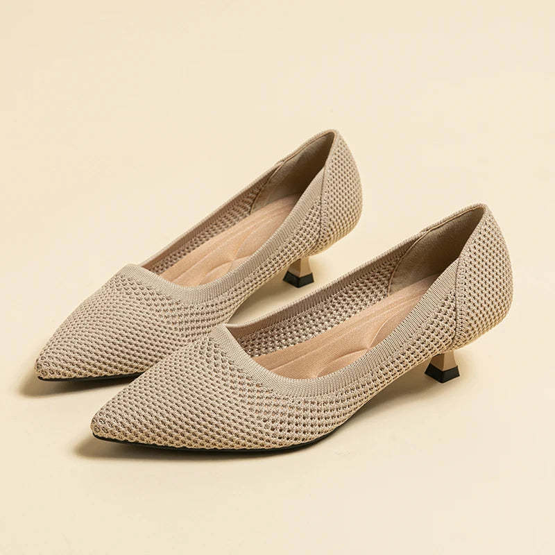 Orthoture's Casual Knit Kitten Heel Pumps for Women-caipcmall