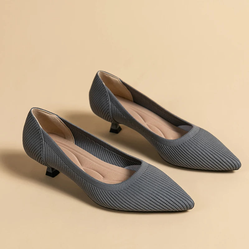 Orthoture's Casual Knit Kitten Heel Pumps for Women-caipcmall
