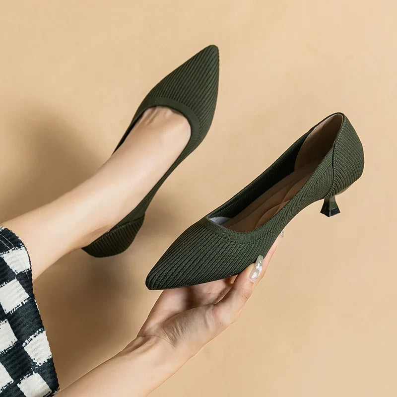 Orthoture's Casual Knit Kitten Heel Pumps for Women-caipcmall