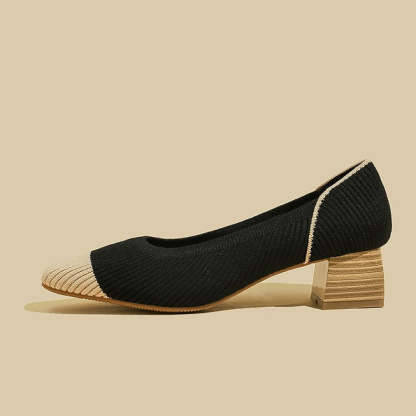 Women Wide Toe Box Chunky Heel Slip On Shoes-caipcmall