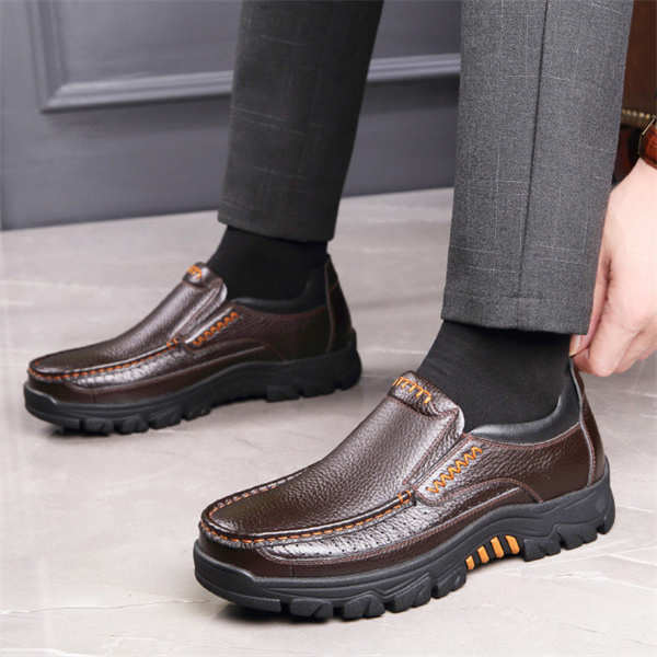 Mens Genuine Leather Waterproof Non-slip Soft Insole Casual Shoes-caipcmall