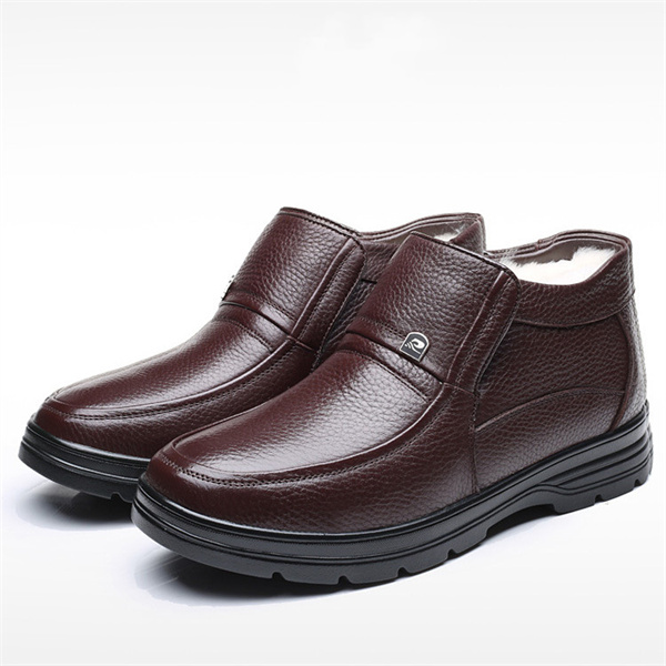 Men's Genuine Leather Comfort Shoes Fleece Lined Classic Loafers Winter Boots-caipcmall