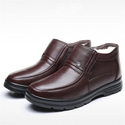 Men's Genuine Leather Comfort Shoes Fleece Lined Classic Loafers Winter Boots-caipcmall
