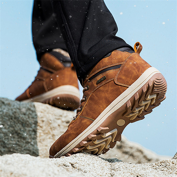 Mens Handmade Leather Mountaineering Outdoor Anti-ski Boots-caipcmall