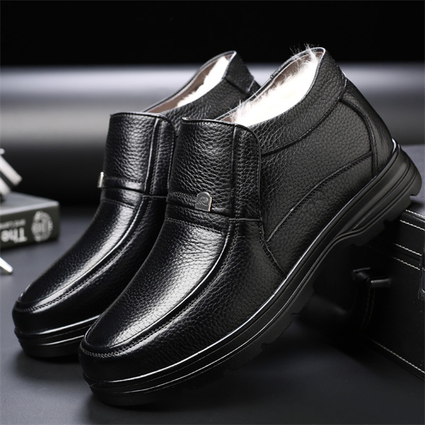 Men's Genuine Leather Comfort Shoes Fleece Lined Classic Loafers Winter Boots-caipcmall