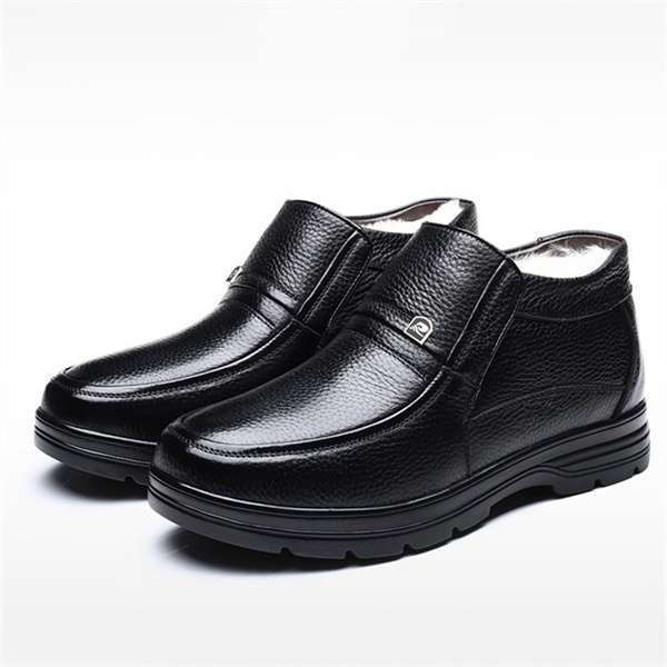 Men's Genuine Leather Comfort Shoes Fleece Lined Classic Loafers Winter Boots-caipcmall