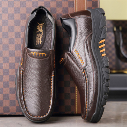 Mens Genuine Leather Waterproof Non-slip Soft Insole Casual Shoes-caipcmall