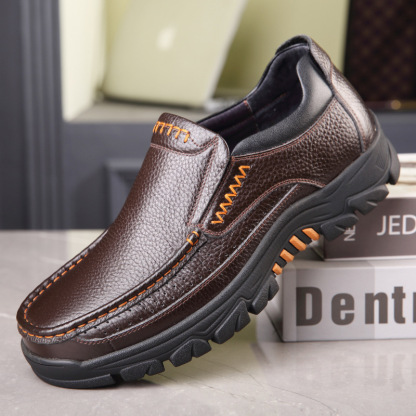 Mens Genuine Leather Waterproof Non-slip Soft Insole Casual Shoes-caipcmall