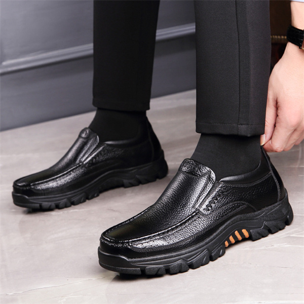 Mens Genuine Leather Waterproof Non-slip Soft Insole Casual Shoes-caipcmall