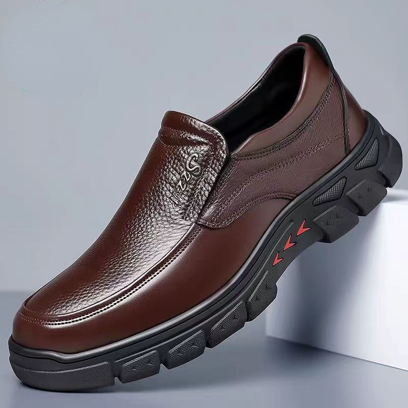Mens Genuine Leather Casual Comfy Arch Support Slip-On Loafers-caipcmall