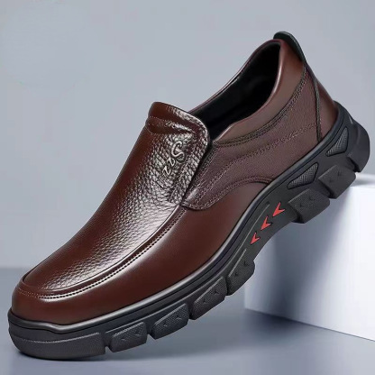 Mens Genuine Leather Casual Comfy Arch Support Slip-On Loafers-caipcmall