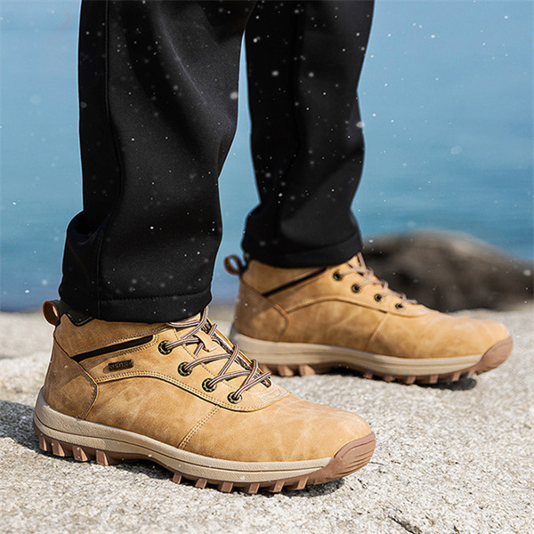 Mens Handmade Leather Mountaineering Outdoor Anti-ski Boots-caipcmall
