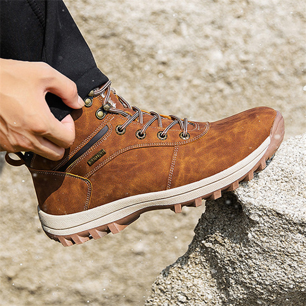 Mens Handmade Leather Mountaineering Outdoor Anti-ski Boots-caipcmall