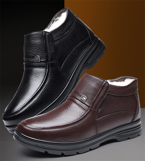 Men's Genuine Leather Comfort Shoes Fleece Lined Classic Loafers Winter Boots-caipcmall