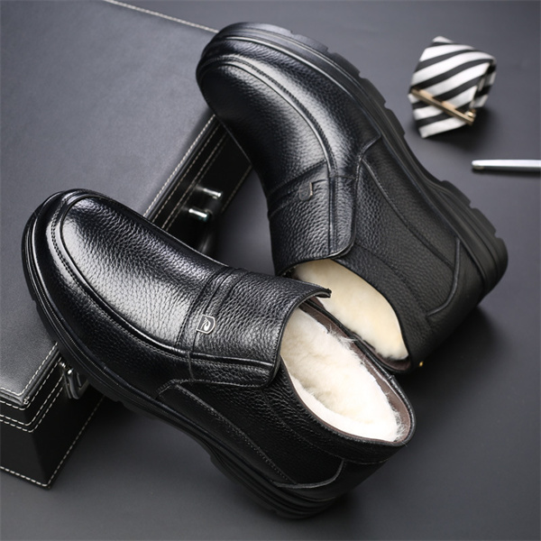 Men's Genuine Leather Comfort Shoes Fleece Lined Classic Loafers Winter Boots-caipcmall