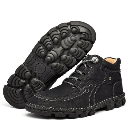 Men's hand-stitched fleece lined non-slip soft sole leather booties-caipcmall