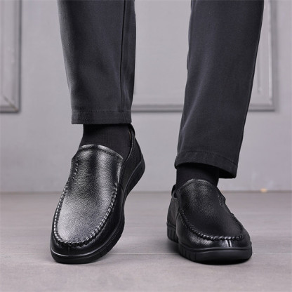 Mens Genuine Leather Soft Insole Casual Business Slip On Loafers-caipcmall