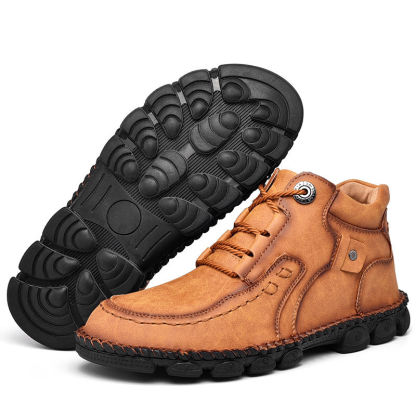 Men's hand-stitched fleece lined non-slip soft sole leather booties-caipcmall