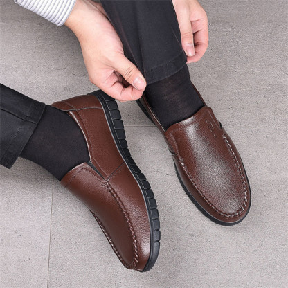 Mens Genuine Leather Soft Insole Casual Business Slip On Loafers-caipcmall