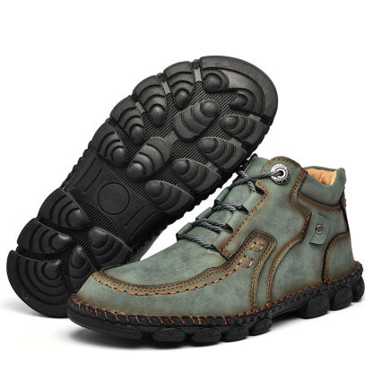 Men's hand-stitched fleece lined non-slip soft sole leather booties-caipcmall