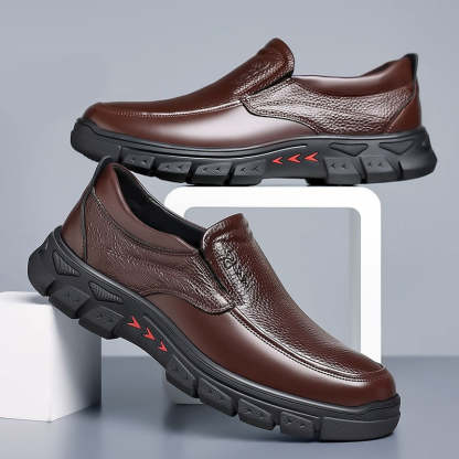 Mens Genuine Leather Casual Comfy Arch Support Slip-On Loafers-caipcmall