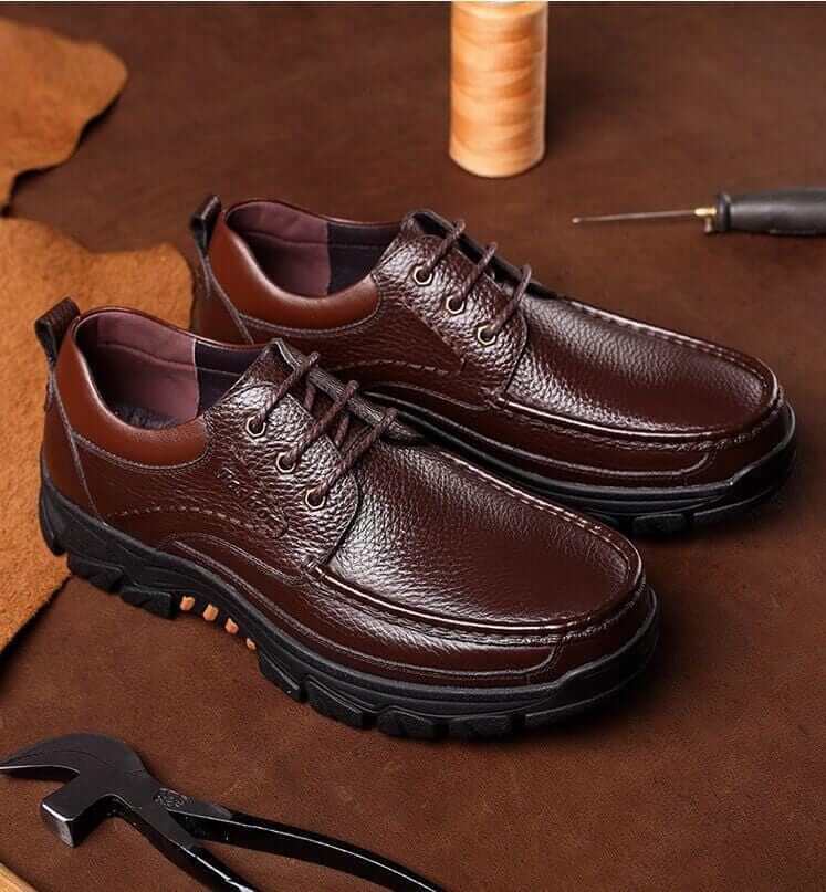 Mens Waterproof Non Slip Soft Sole Casual Genuine Leather Oxfords-caipcmall