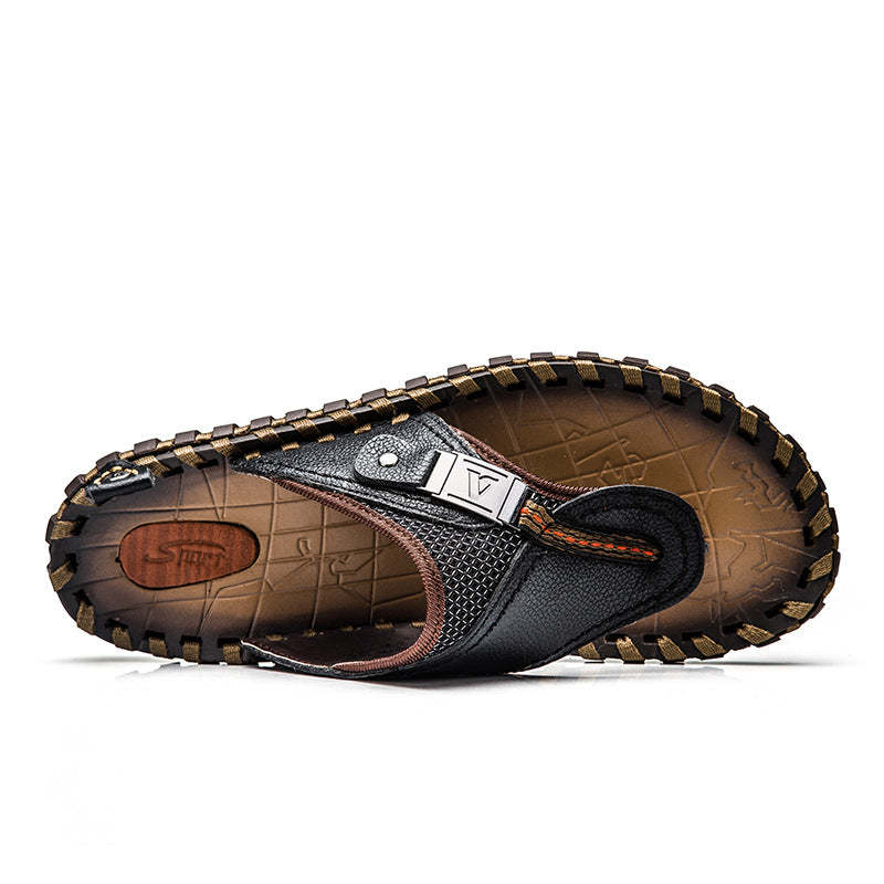 2024 Summer Plus Size Hand-made Genuine Leather Men Slippers Beach Sandals-caipcmall